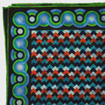 Retro Patterns & Paisley Reversible Panama Silk Pocket Square in Blue & Lime & Orange