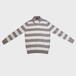 Fine Cotton Long Sleeve Knitted Striped Polo in Beige