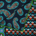Retro Patterns & Paisley Reversible Panama Silk Pocket Square in Blue & Lime & Orange