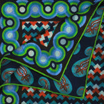 Retro Patterns & Paisley Reversible Panama Silk Pocket Square in Blue & Lime & Orange