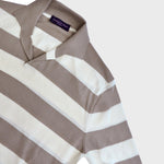 Fine Cotton Long Sleeve Knitted Striped Polo in Beige