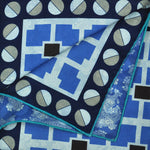 Geometrics & Paisley Reversible Panama Silk Pocket Square in Navy, Blue & Beige