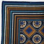 Geo's & Skiers Reversible Panama Silk Pocket Square in Navy & Blue & Ochre