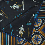 Geo's & Skiers Reversible Panama Silk Pocket Square in Navy & Blue & Ochre