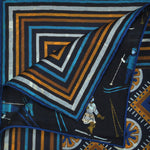 Geo's & Skiers Reversible Panama Silk Pocket Square in Navy & Blue & Ochre