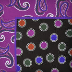 Hoops with Paisley Border English Silk Pocket Square in Purple & Blue & Green