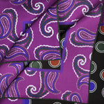 Hoops with Paisley Border English Silk Pocket Square in Purple & Blue & Green