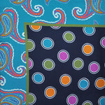 Hoops with Paisley Border English Silk Pocket Square in Teal & Blue & Orange