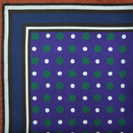 Dots with Stripe Border English Silk Pocket Square in Blue & Green & Brown