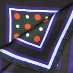 Dots with Stripe Border English Silk Pocket Square in Green & Purple & Brown