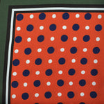 Dots with Stripe Border English Silk Pocket Square in Orange & Green & Blue