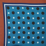 Dots with Stripe Border English Silk Pocket Square in Blue & Purple & Rusty Brown