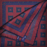 Florets English Silk Pocket Square in Claret & Blue