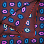 Dotty Hoops English Silk Pocket Square in Claret & Pink & Blue