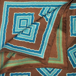 Geometric Shapes English Silk Pocket Square in Blue, Teal & Brown