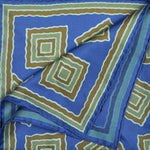 Geometric Shapes English Silk Pocket Square in Olive, Beige & Blue
