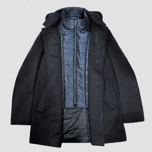 Wool Over-Coat with Detachable Puffa  in Navy Blue