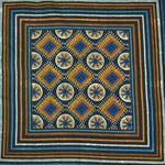 Geo's & Skiers Reversible Panama Silk Pocket Square in Navy & Blue & Ochre