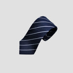 Pin Stripe Handrolled Grenadine Silk Tie in Navy & White