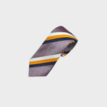 Blue, Yellow & White Reppe Stripes on Mottled Claret Tussah Silk Tie