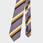 Blue, Yellow & White Reppe Stripes on Mottled Claret Tussah Silk Tie