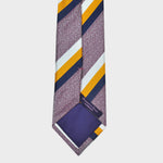 Blue, Yellow & White Reppe Stripes on Mottled Claret Tussah Silk Tie