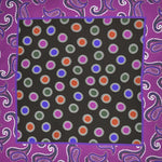 Hoops with Paisley Border English Silk Pocket Square in Purple & Blue & Green
