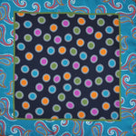 Hoops with Paisley Border English Silk Pocket Square in Teal & Blue & Orange