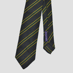 Neat Stripes Handrolled Grenadine Silk Tie in Brown, Green & Yellow