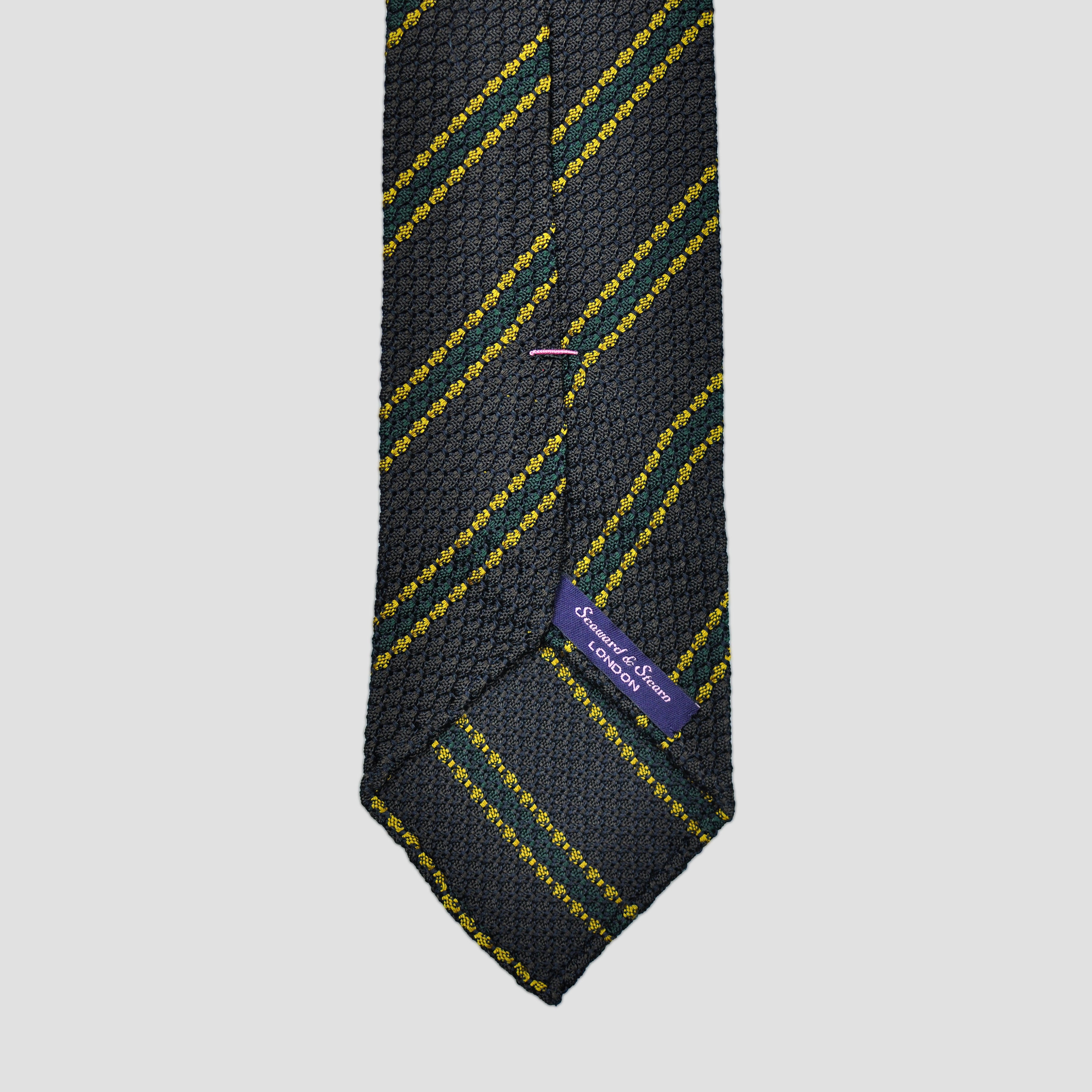 Neat Stripes Handrolled Grenadine Silk Tie in Brown, Green & Yellow