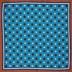 Dots with Stripe Border English Silk Pocket Square in Blue & Purple & Rusty Brown