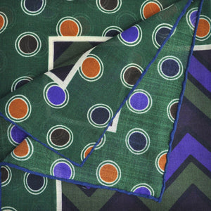 Chevrons & Spots Wool & Silk Pocket Square in Green, Plum, Blue & Red