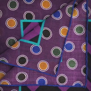 Chevrons & Spots Wool Silk & Pocket Square in Pink, Purple, Plum & Yellow