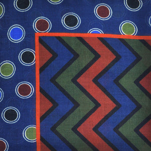 Chevrons & Spots Wool Silk & Pocket Square in Blue, Red, Green & Navy
