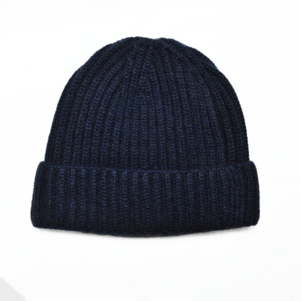 Four Ply Cashmere Winter Beanie in Dark Denim Blue
