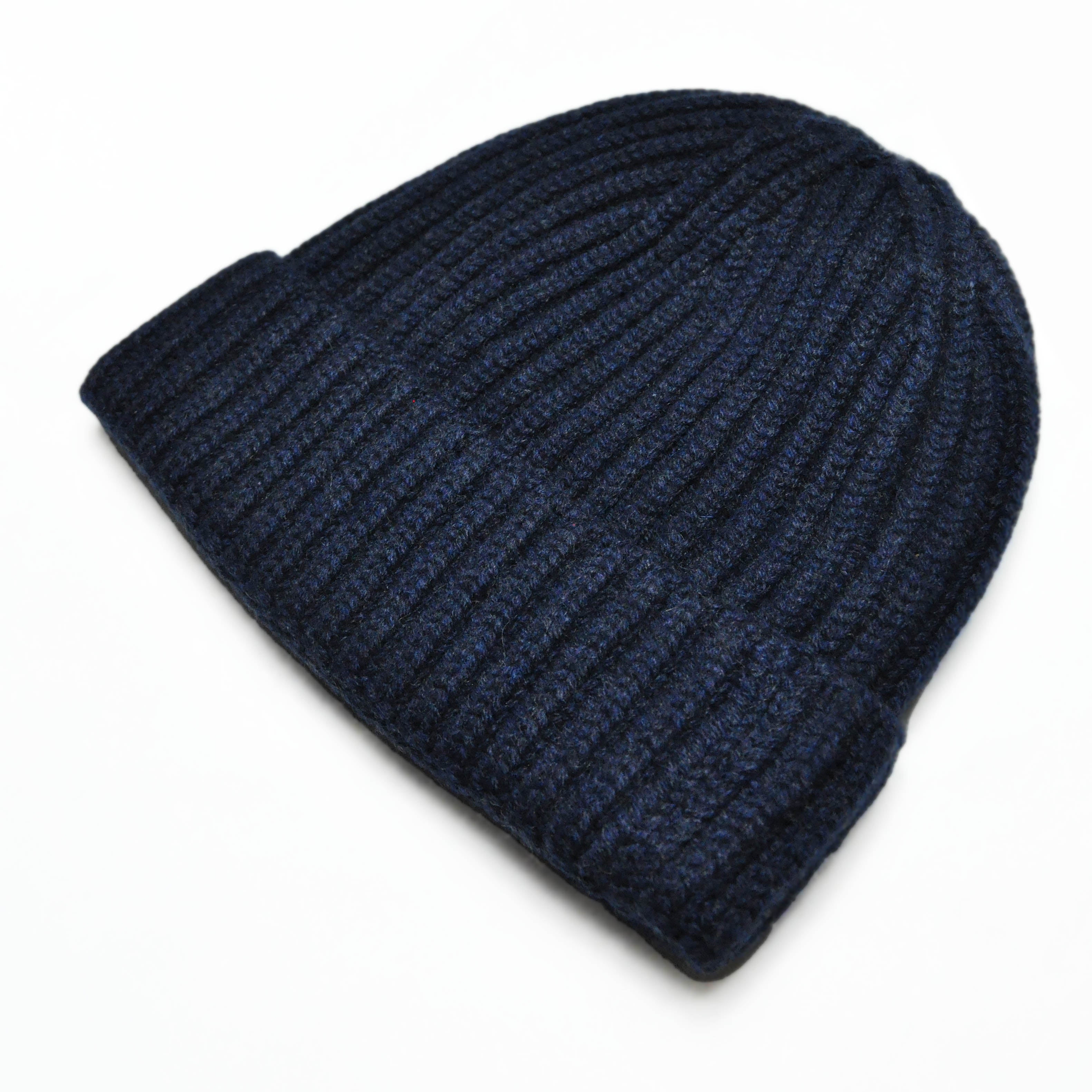 Four Ply Cashmere Winter Beanie in Dark Denim Blue