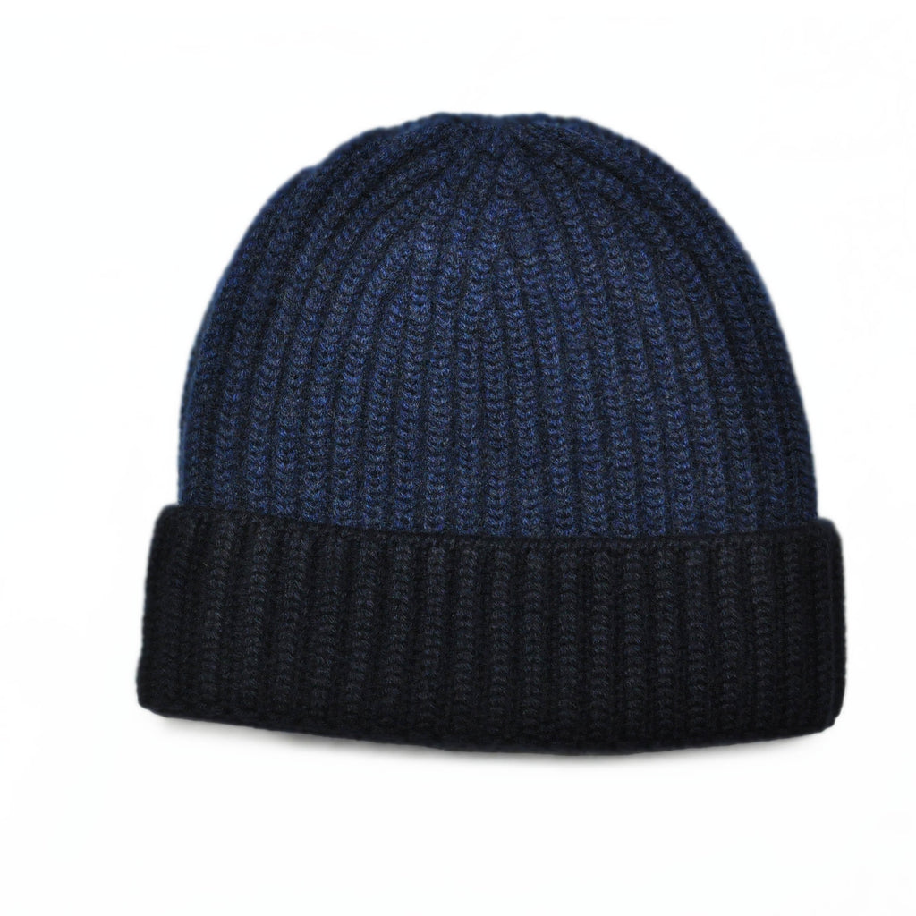 Four Ply Cashmere Winter Beanie in Dark Denim & Navy Blue