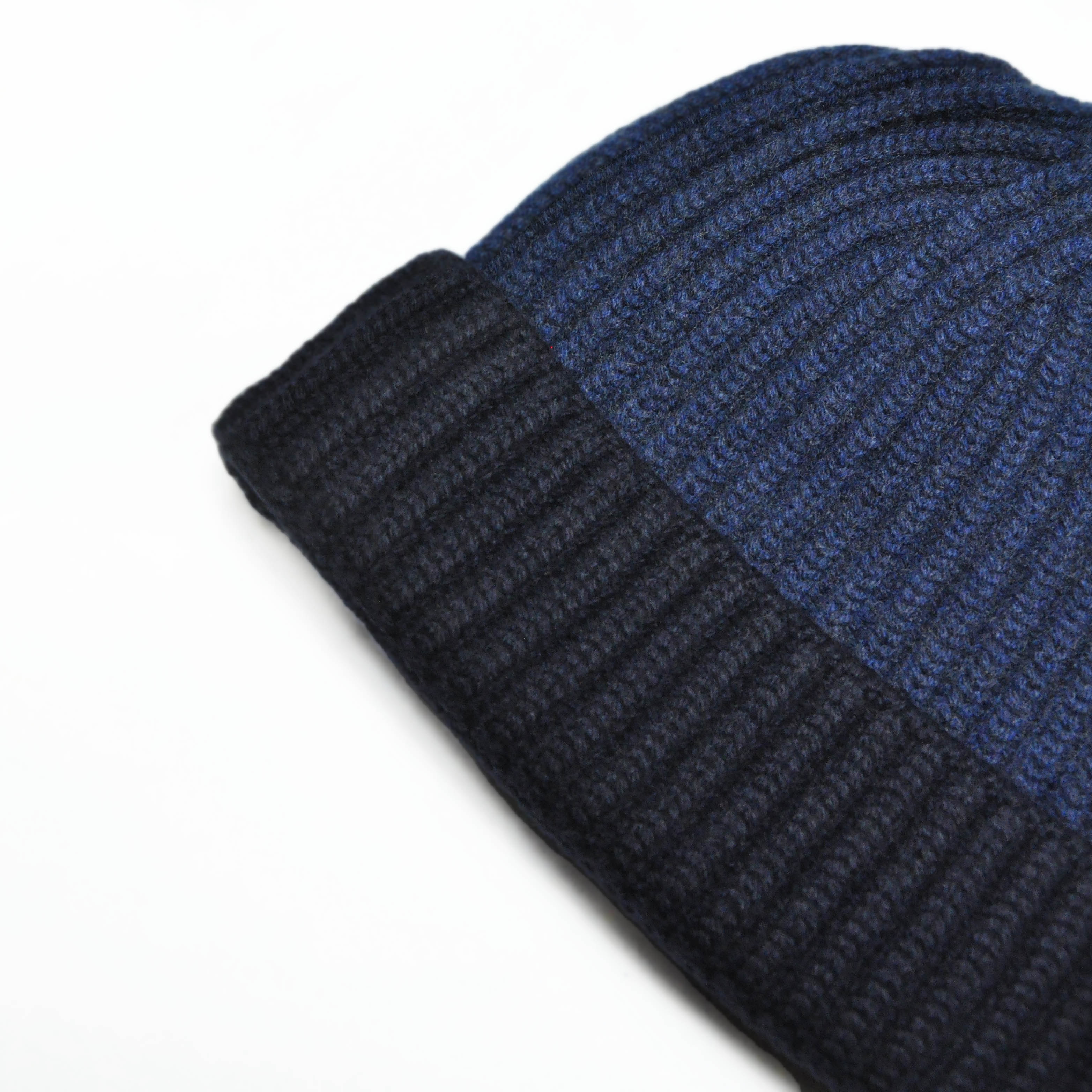 Four Ply Cashmere Winter Beanie in Dark Denim & Navy Blue