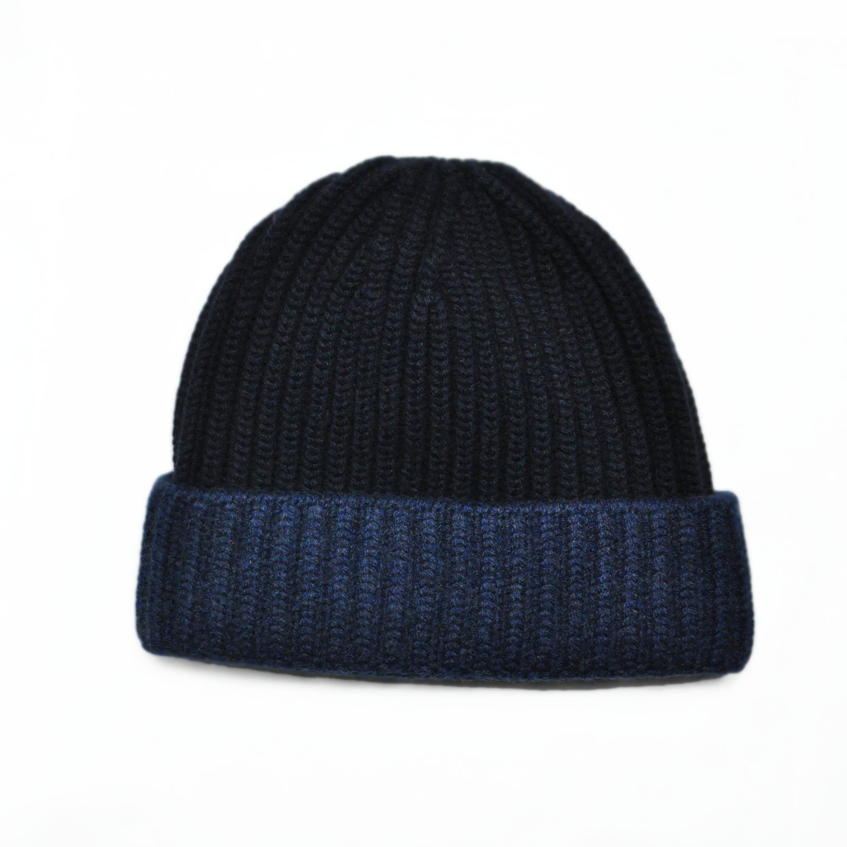 Four Ply Cashmere Winter Beanie in Navy & Dark Denim Blue
