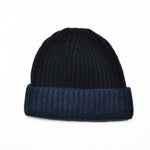 Four Ply Cashmere Winter Beanie in Navy & Dark Denim Blue
