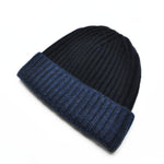 Four Ply Cashmere Winter Beanie in Navy & Dark Denim Blue