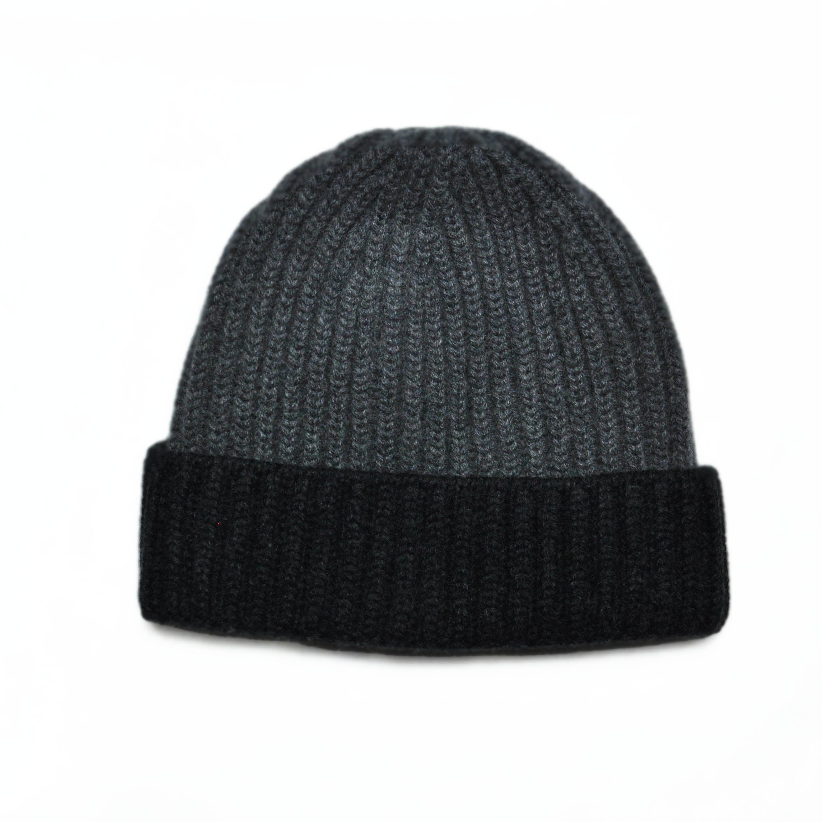 Four Ply Cashmere Winter Beanie in Dark Grey & Charcoal