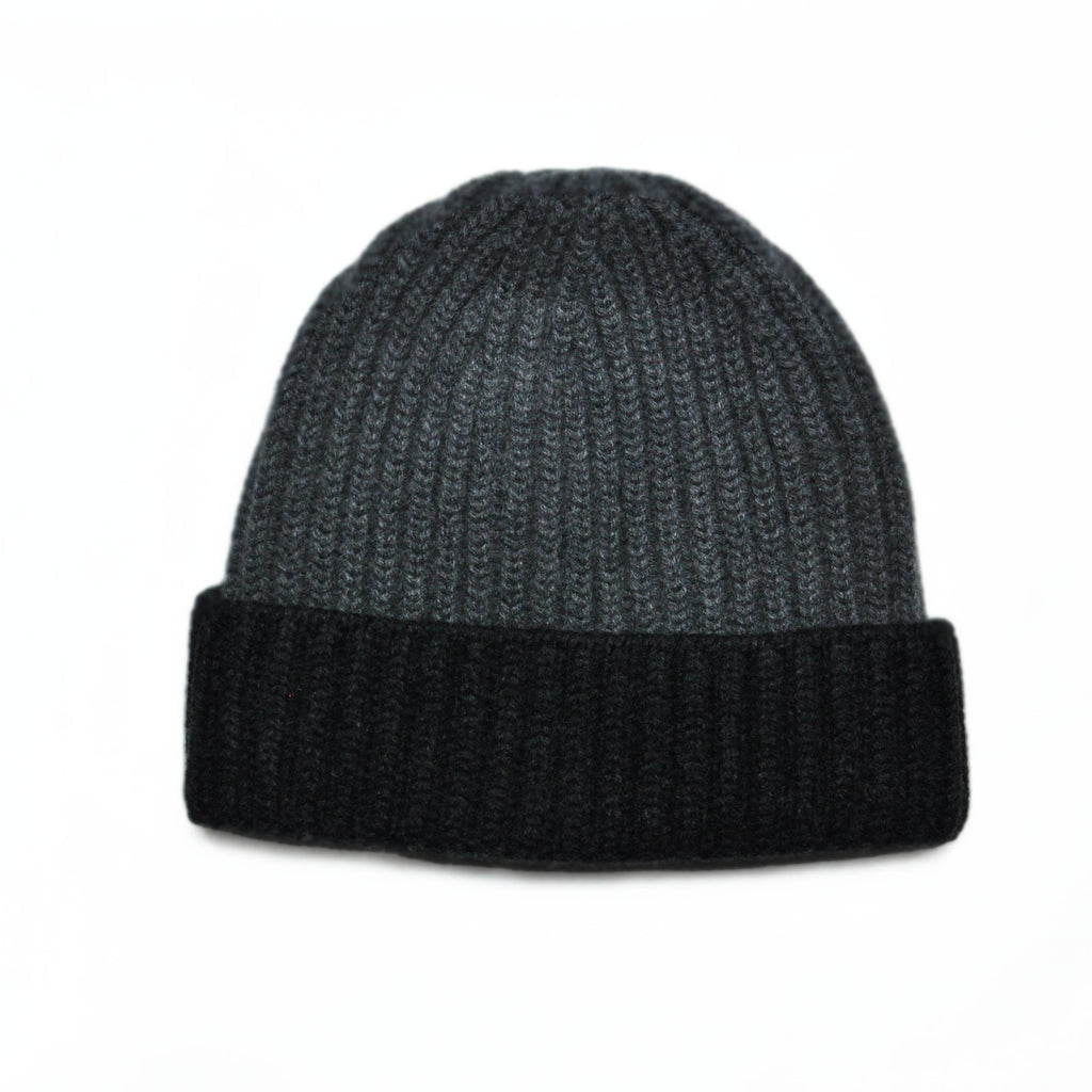 Four Ply Cashmere Winter Beanie in Dark Grey & Charcoal