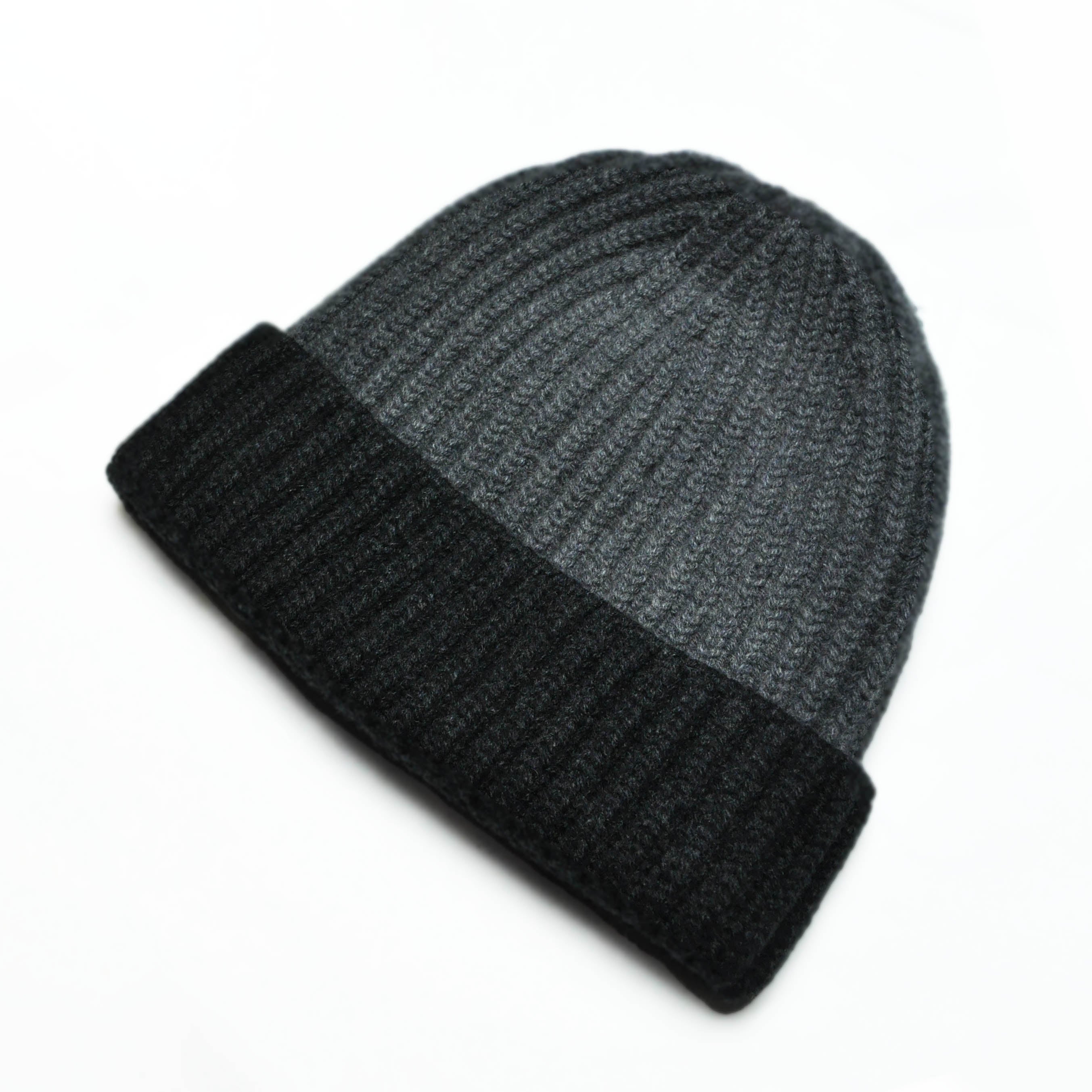 Four Ply Cashmere Winter Beanie in Dark Grey & Charcoal