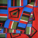 Stripes & Geometrics Wool Silk & Pocket Square in Red, Green & Blue