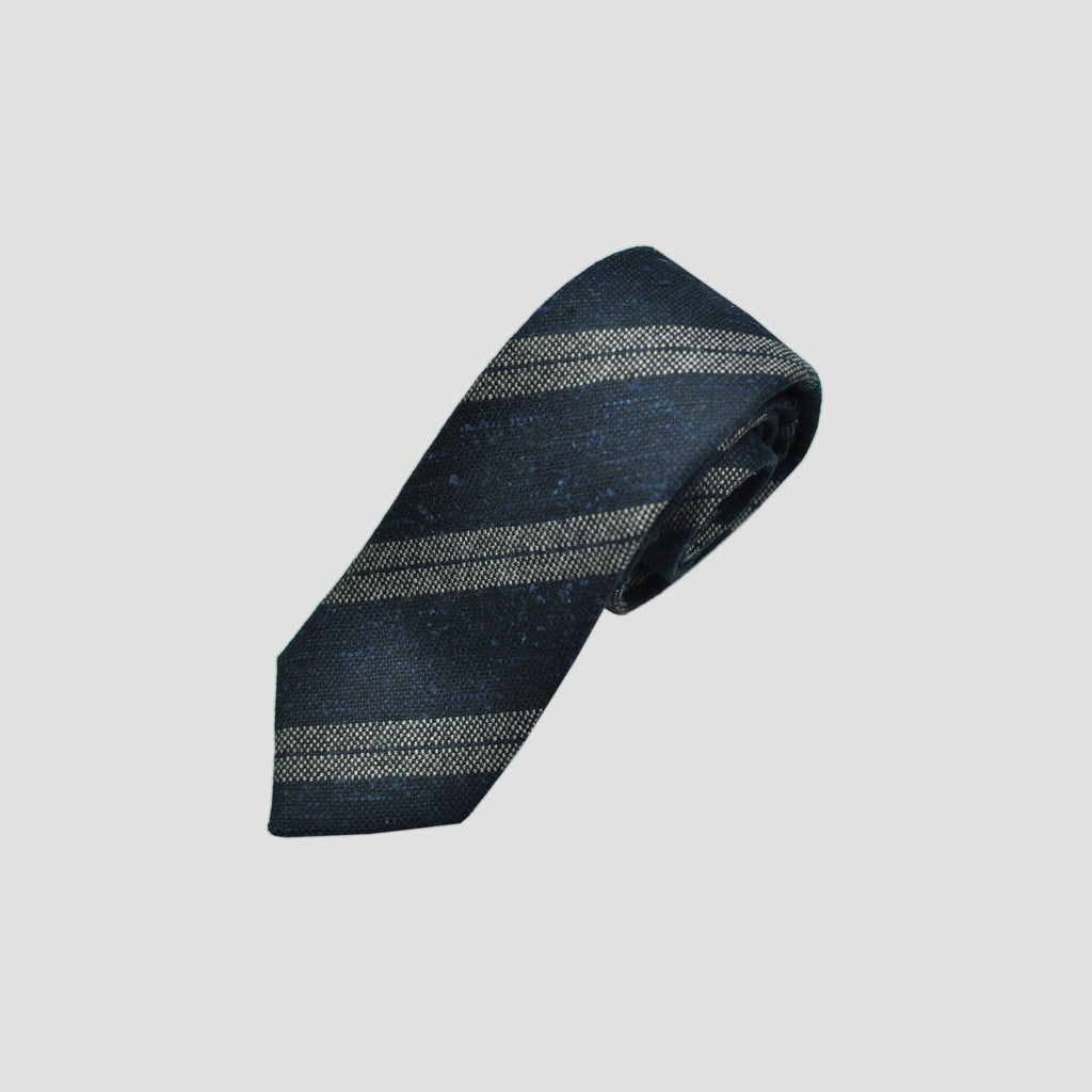Neat Stripes Slub Wool Tie in Navy & Grey