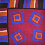 Stripes & Geometrics Wool & Silk Pocket Square in Burgundy, Ochre & Blue