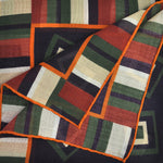 Stripes & Geometrics Wool Silk & Pocket Square in Navy, Green & Rusty Brown