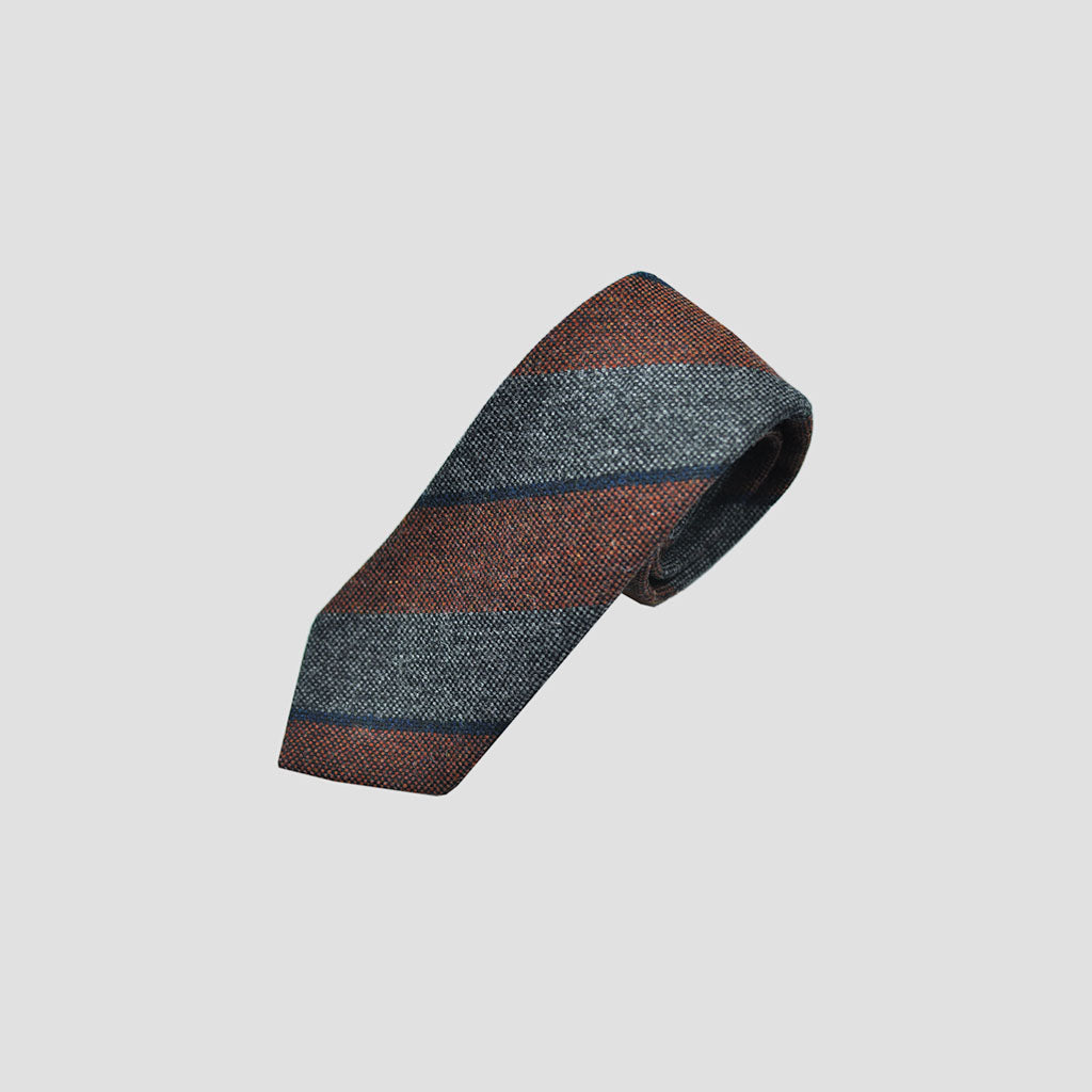 Bold Stripes Wool Tie in Brown, Grey & Blue
