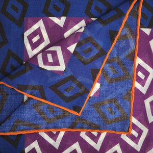 Diamonds.. (or Wonky Squares) Wool & Silk Pocket Square in Plum & Blue
